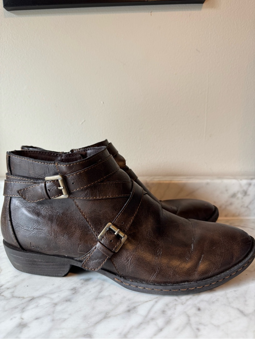 B.O.C. Brown Leather Double-Buckle Ankle Boots
